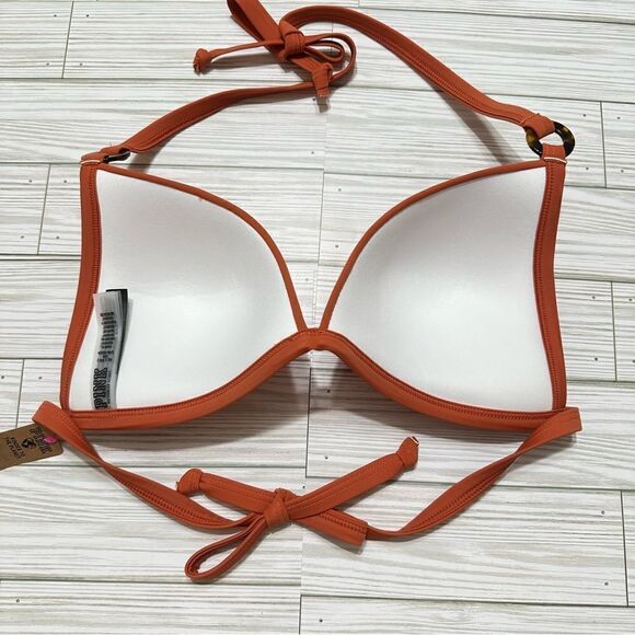VICTORIA’S SECRET PINK PUSH UP TRIANGLE ORANGE RING SWIMSUIT BIKINI TOP NWT XL‎ - Picture 4 of 8